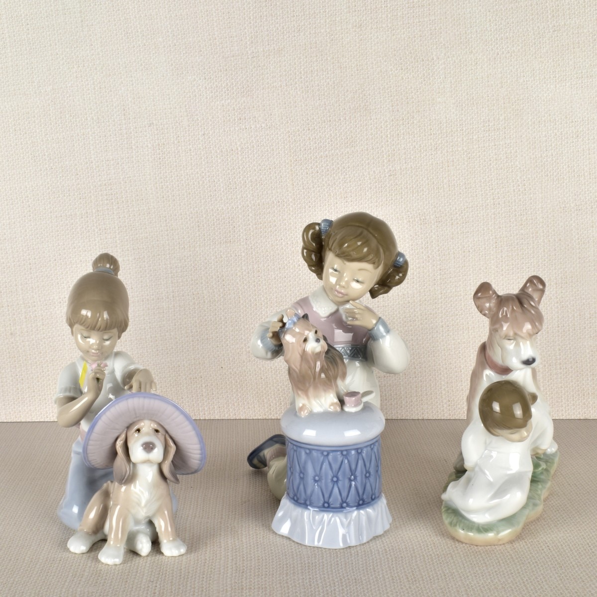 Three Lladro Figurines Children with Dogs.