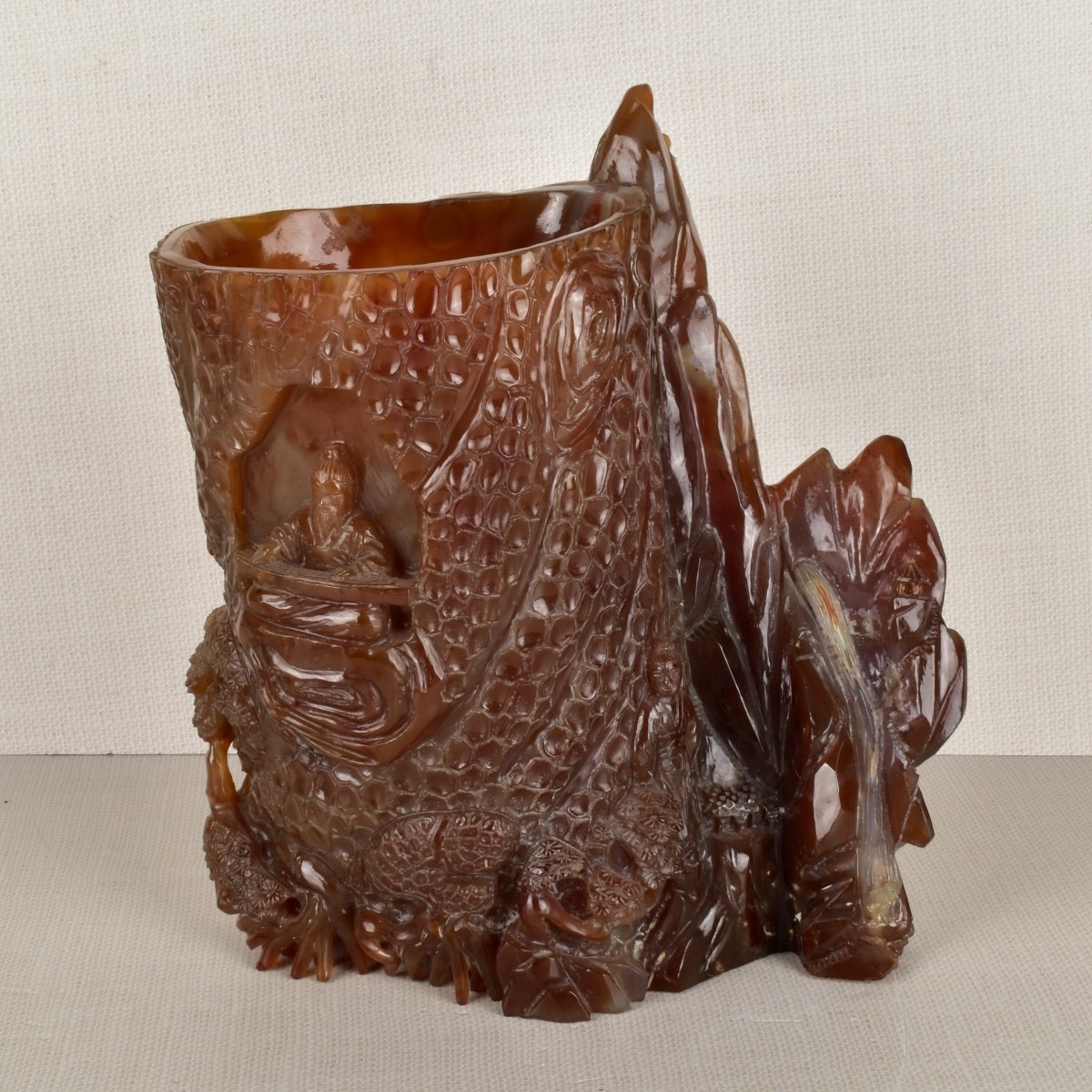 Chinese Natural Carnelian Brush Pot