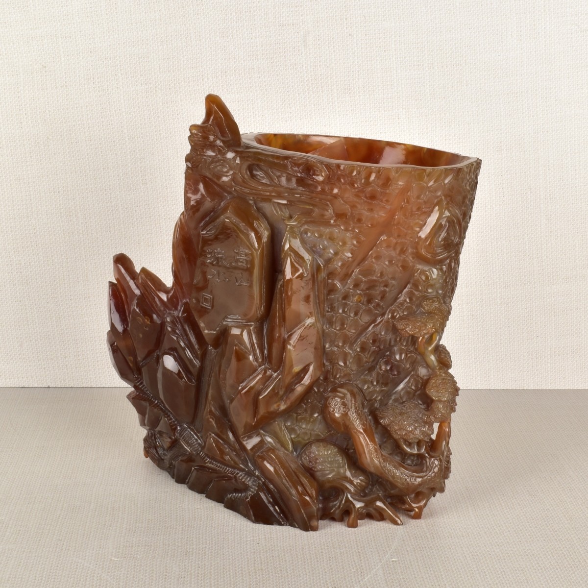 Chinese Natural Carnelian Brush Pot