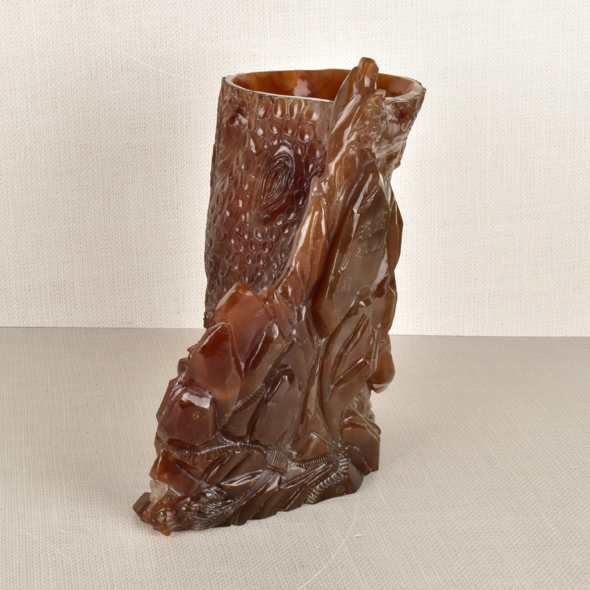 Chinese Natural Carnelian Brush Pot