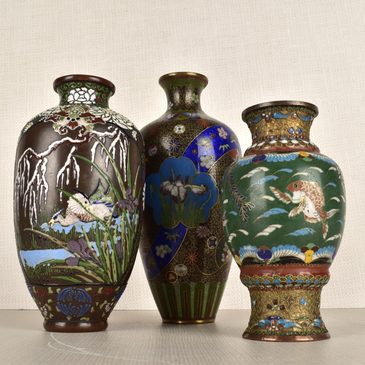 Three (3) Japanese Cloisonne Vases