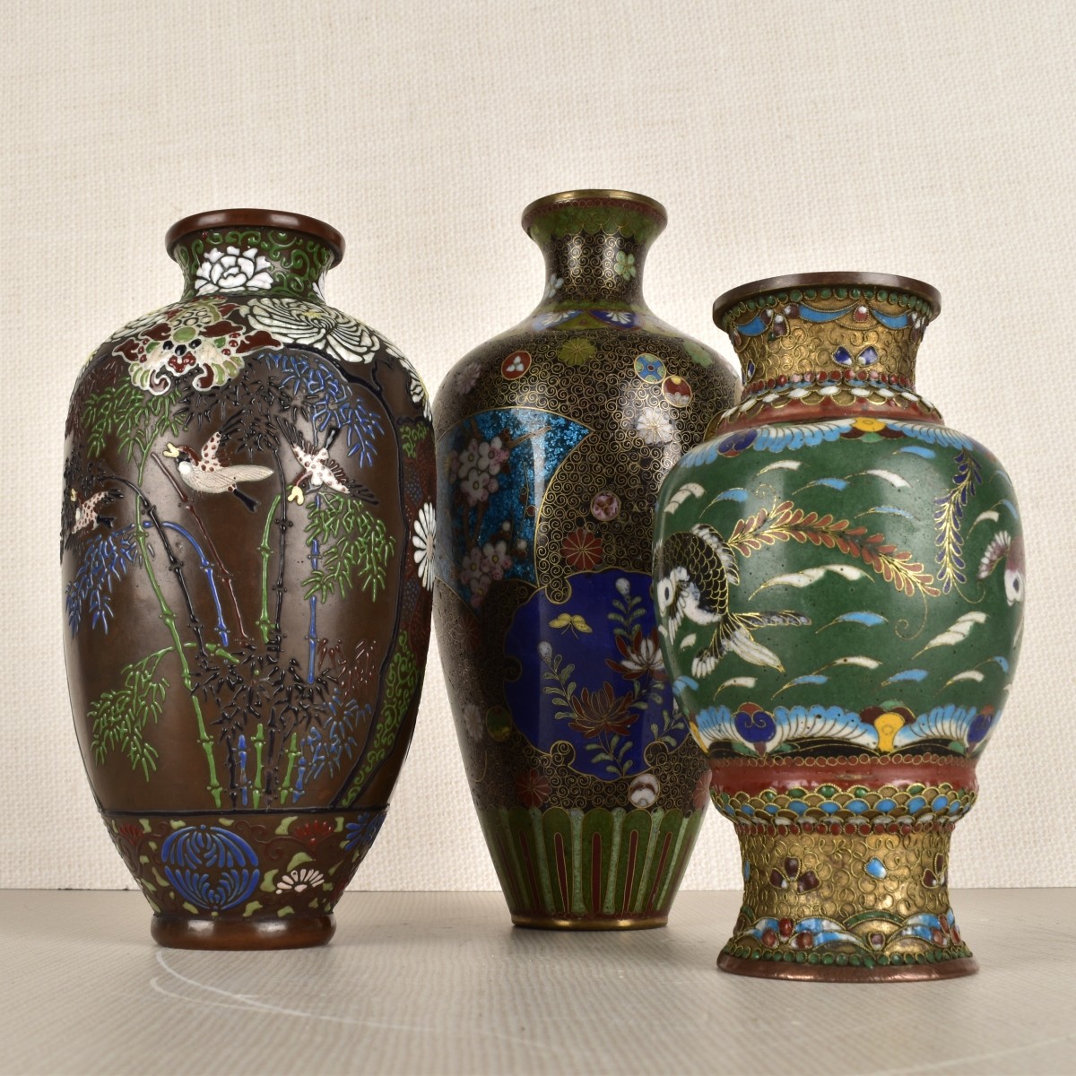 Three (3) Japanese Cloisonne Vases