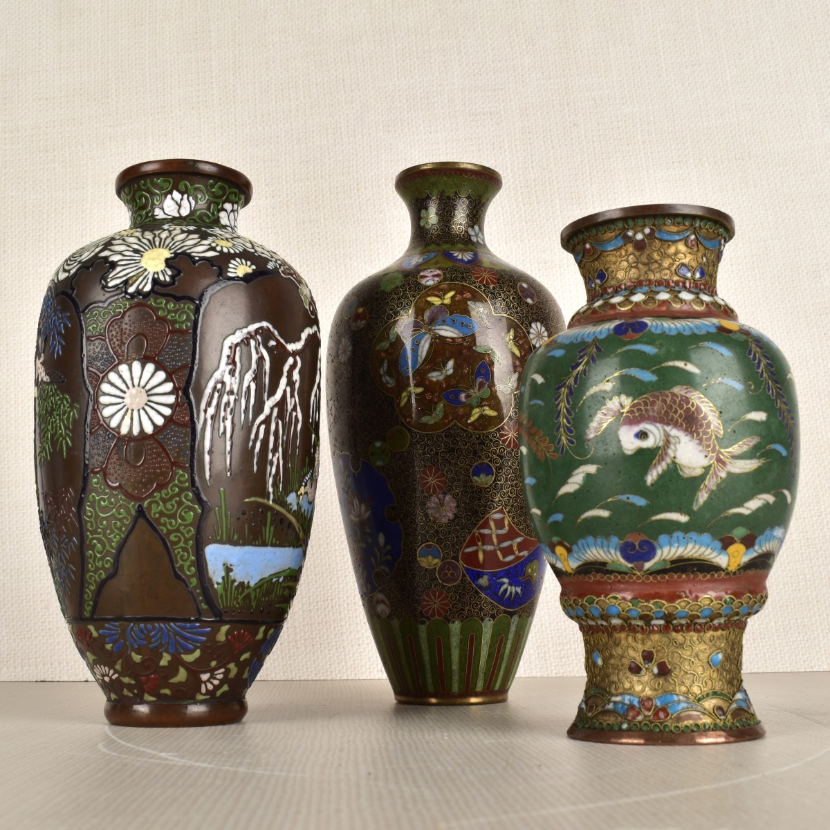 Three (3) Japanese Cloisonne Vases