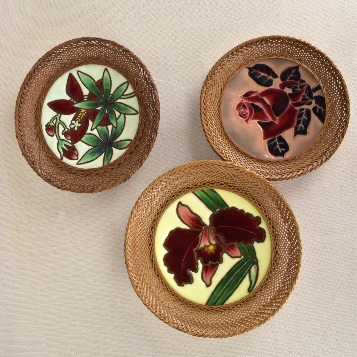 Three (3) Japanese Cloisonne Plates