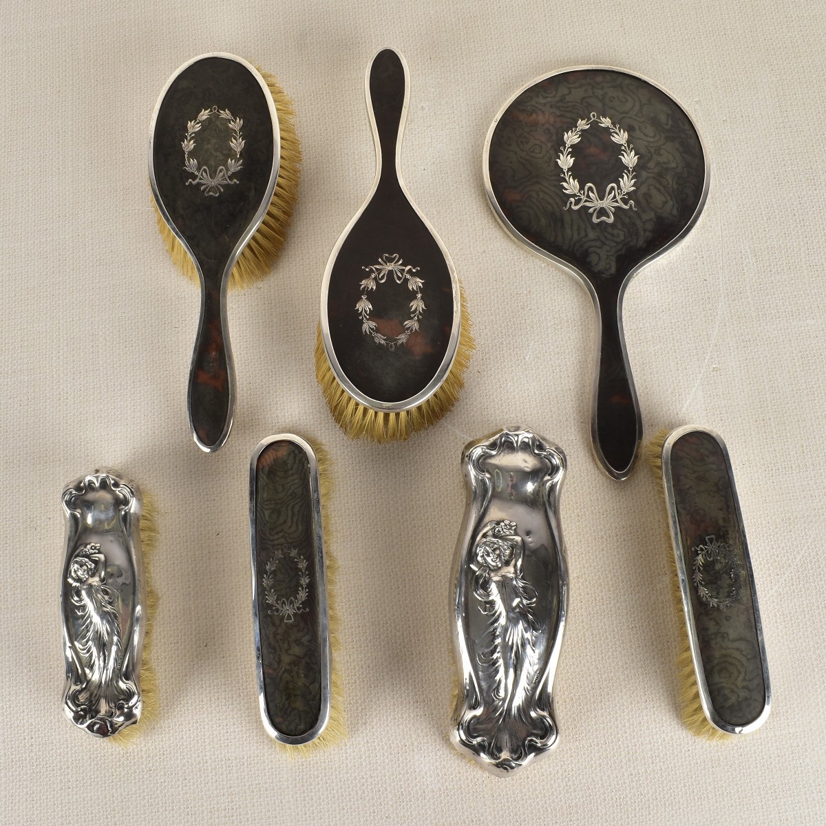 (7) Pieces English Sterling Silver Dresser Pieces
