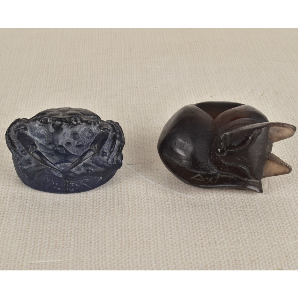 Two (2) Pate de Verre Paperweights