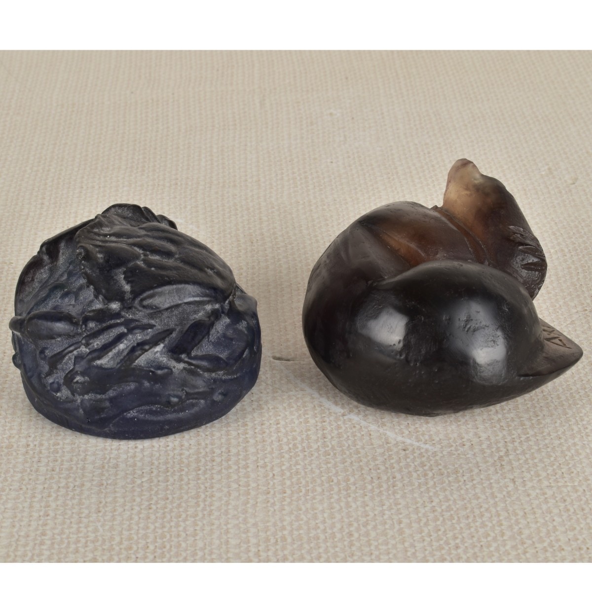 Two (2) Pate de Verre Paperweights