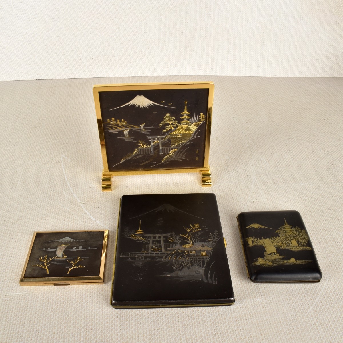 Four (4) Japanese Komai Damascene Items