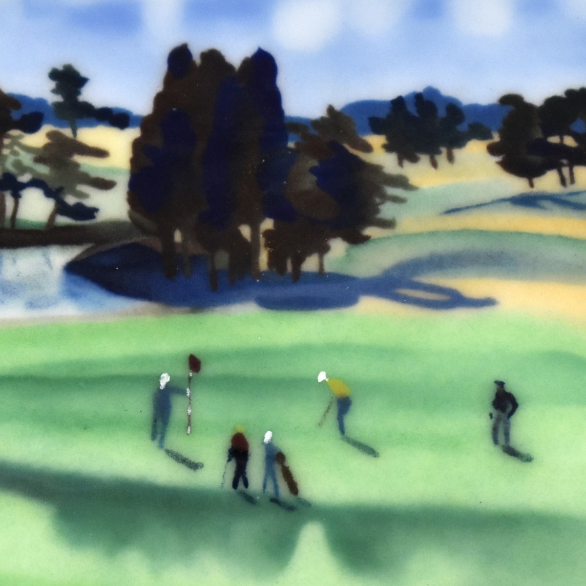 Japanese Cloisonne Plaque of Golfers