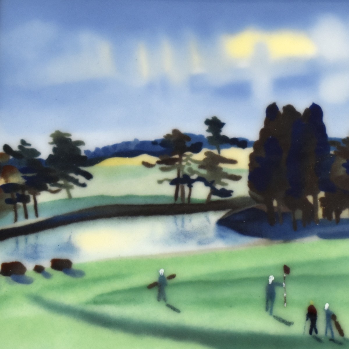 Japanese Cloisonne Plaque of Golfers