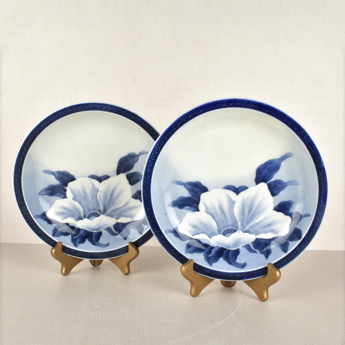 Two (2) Japanese Hirado Moriage Plates