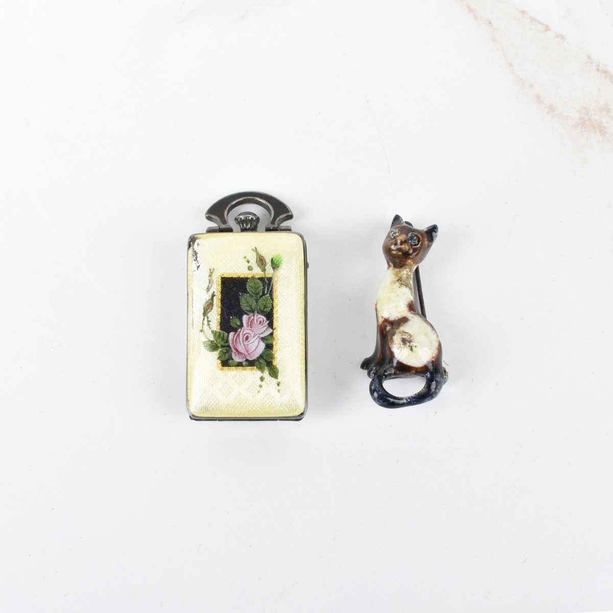 Silver and Enamel Watch and Pin