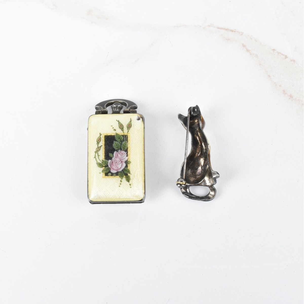 Silver and Enamel Watch and Pin