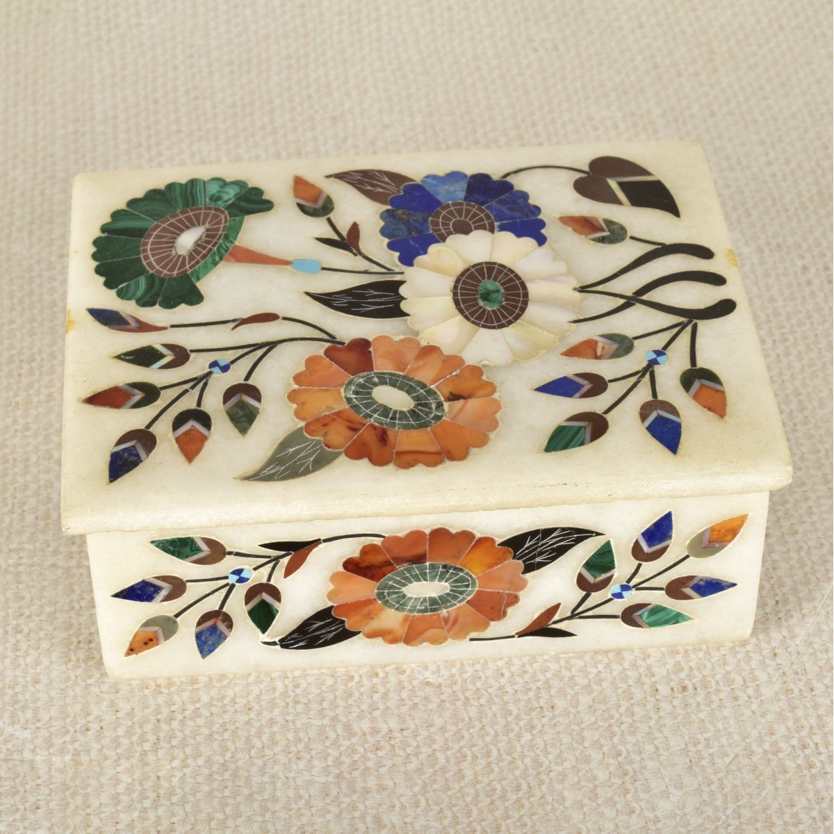 Indian White Marble Jewelry Box