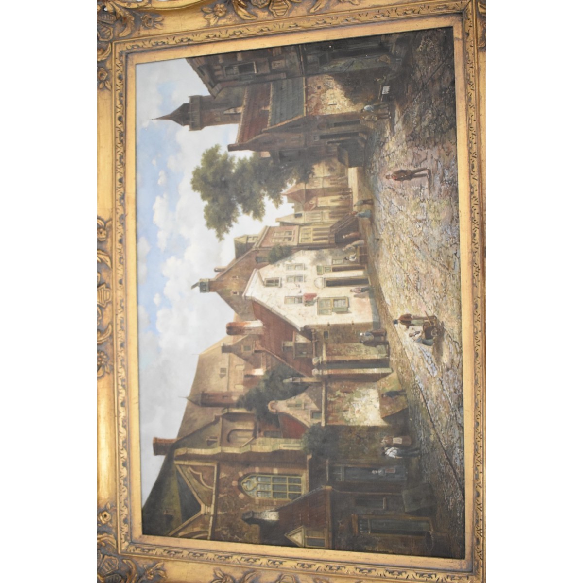 Oil On Canvas of a European Street Scene