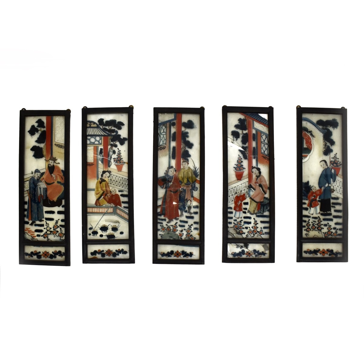 Five Antique Chinese Screens Reverse Painted