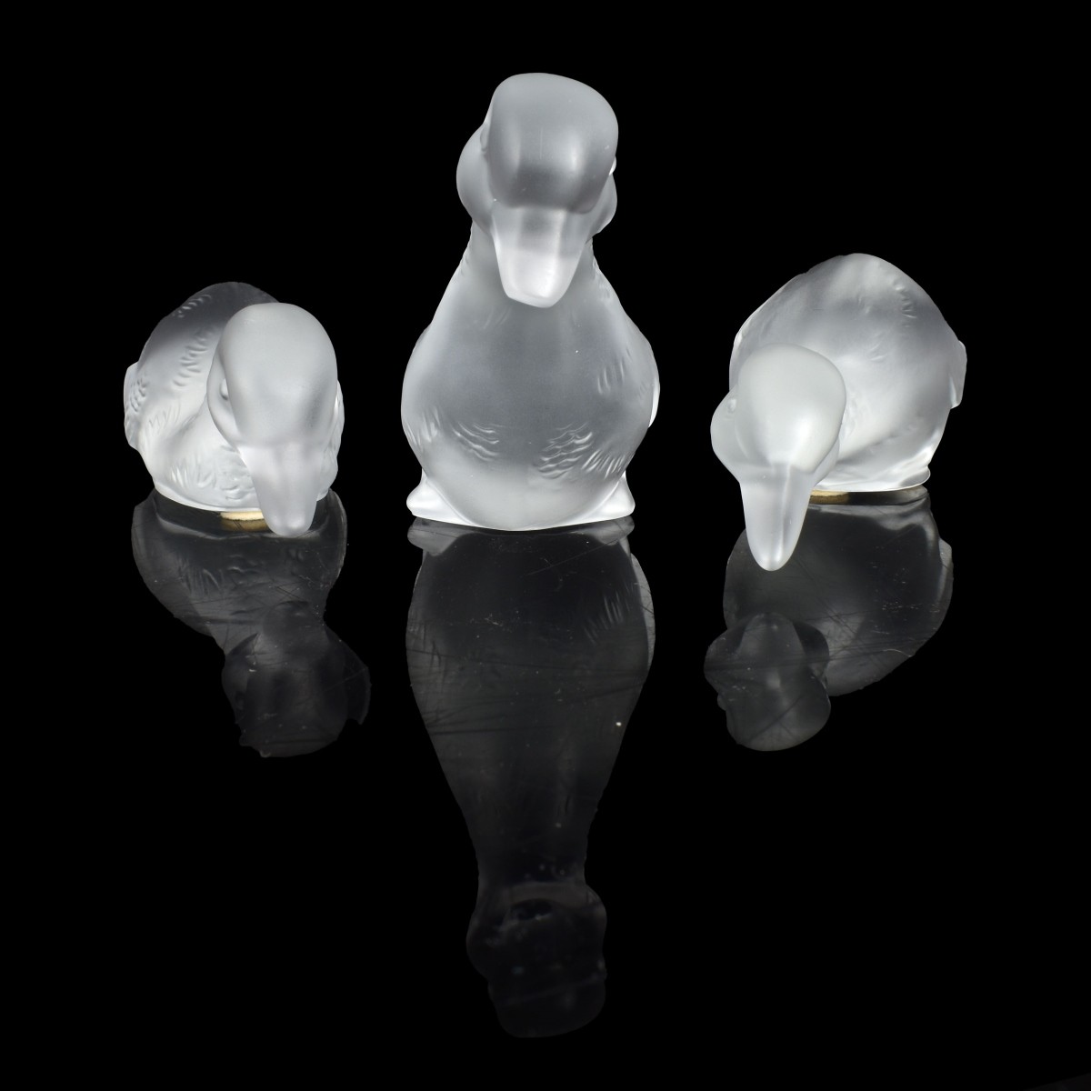 Three Baccarat Frosted Duck Figurines