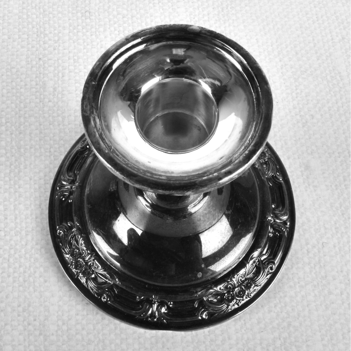 Pair Sterling & Etched Glass Candlesticks