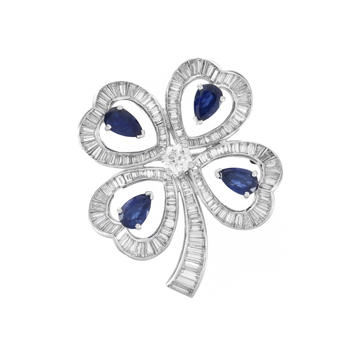 Diamond, Sapphire and Platinum Brooch