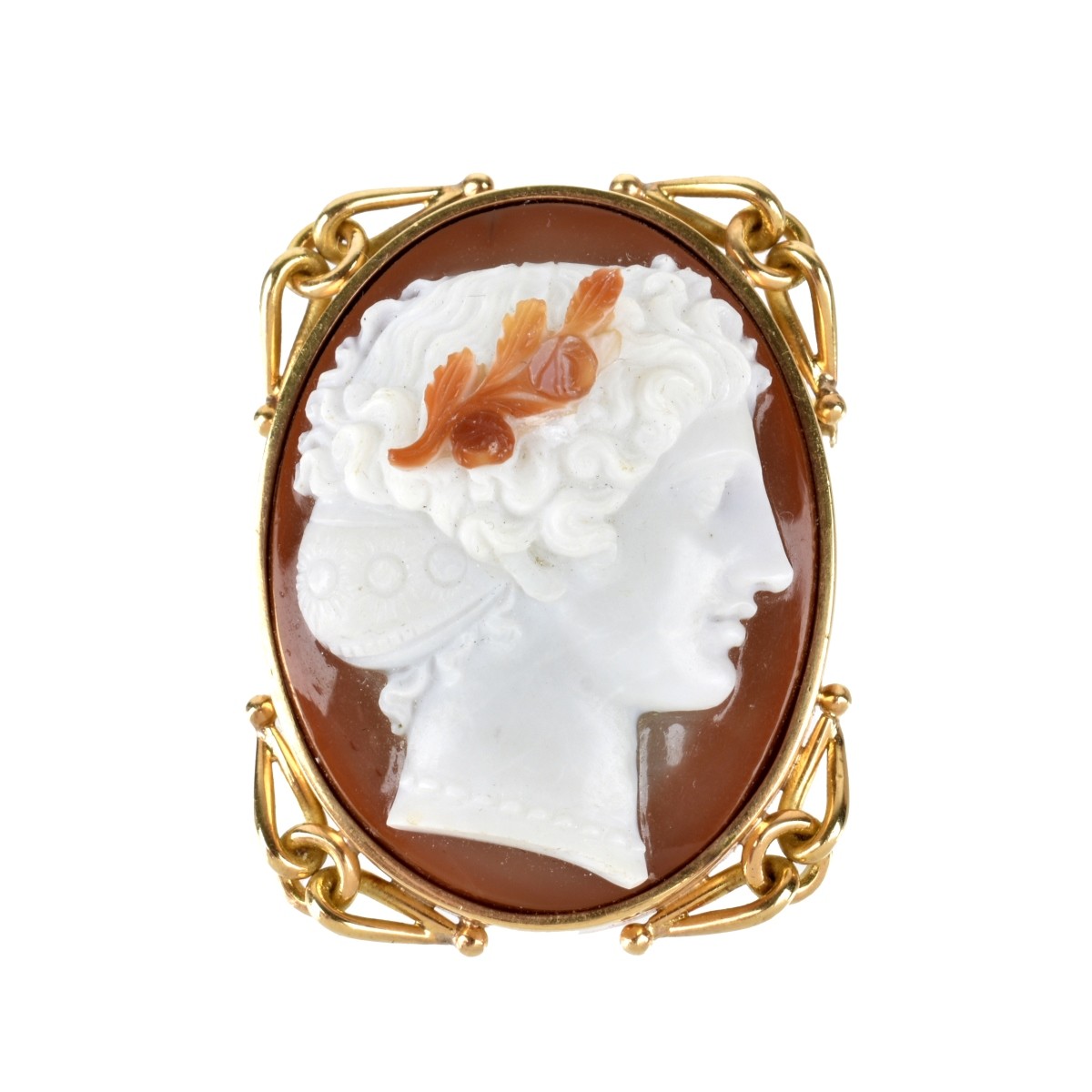 Carnelian and 18K Cameo Brooch
