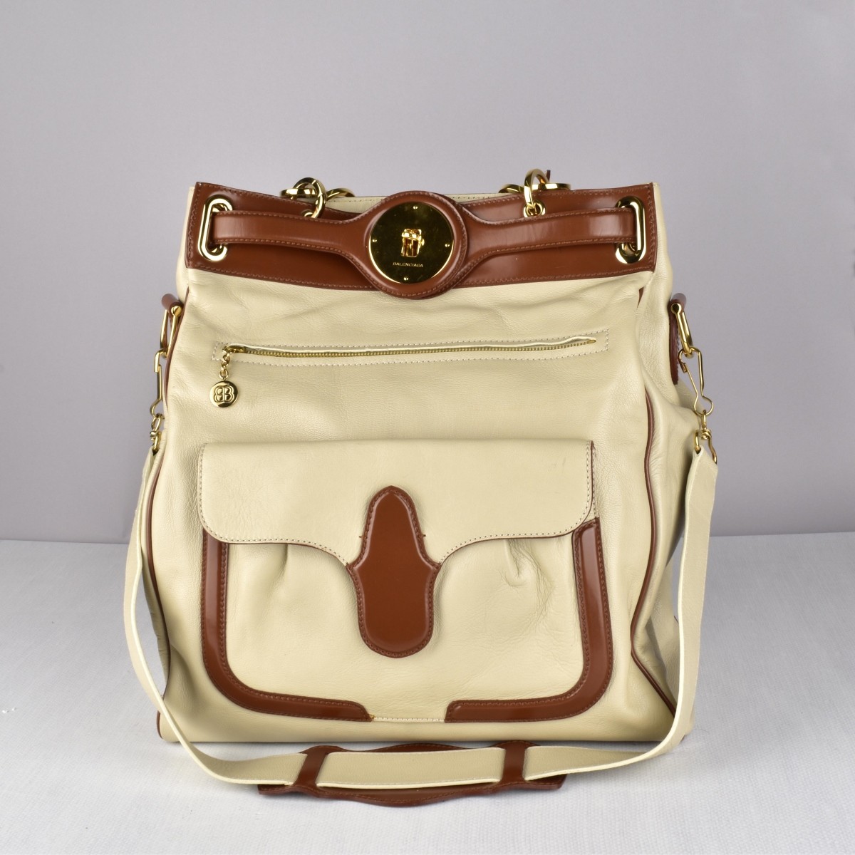 Balenciaga Beige and Brown Shoulder Bag