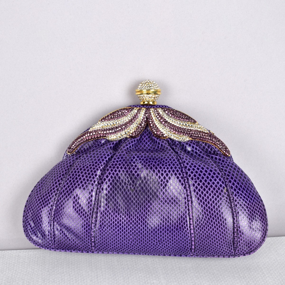 Judith Leiber Swarovski Purple Lizard Evening Bag