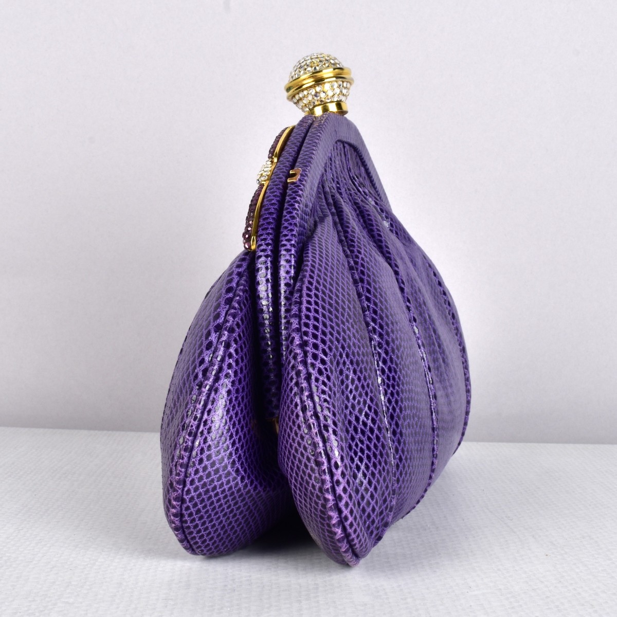 Judith Leiber Swarovski Purple Lizard Evening Bag