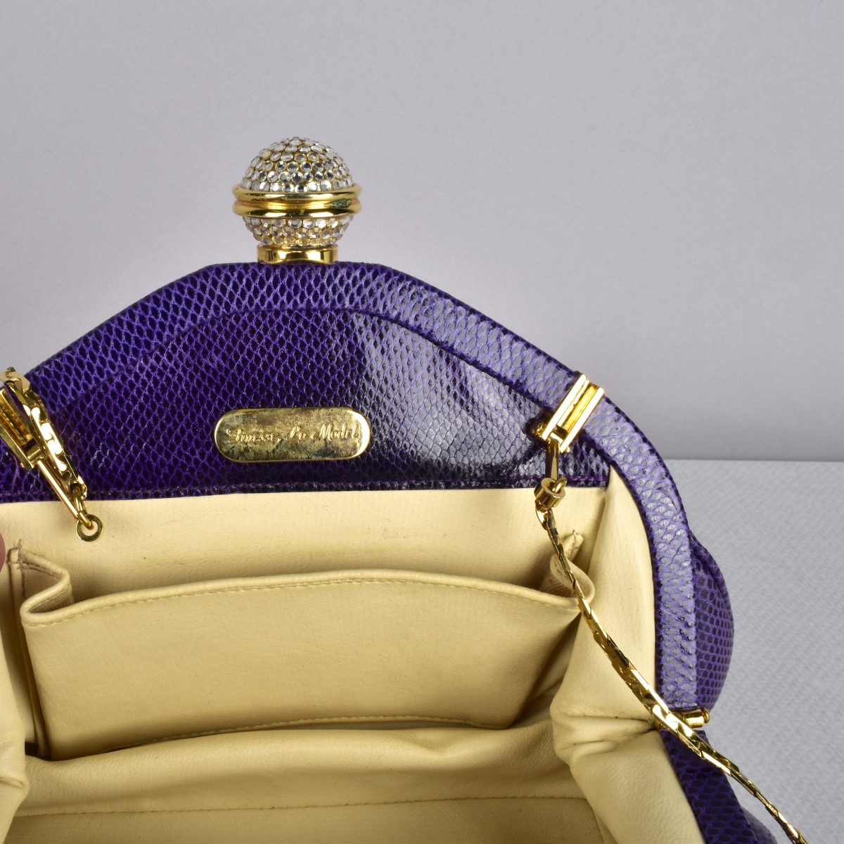 Judith Leiber Swarovski Purple Lizard Evening Bag