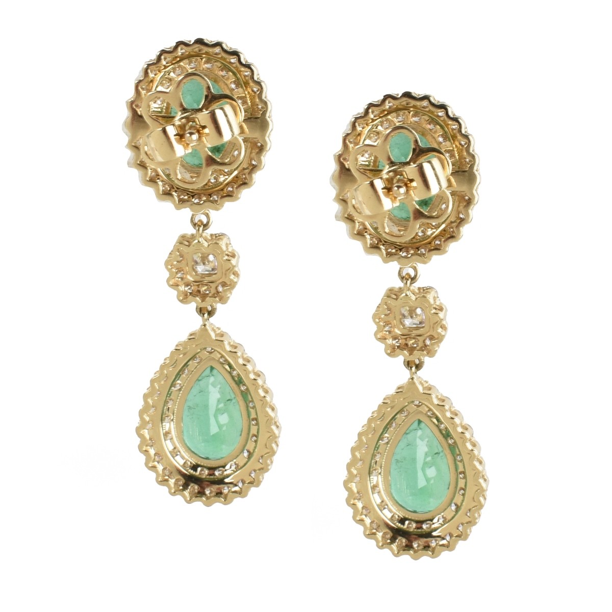 Emerald, Diamond and 18K Earrings