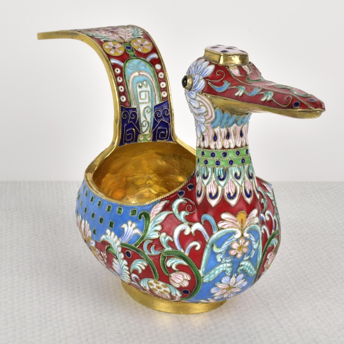 Russian Silver-Gilt and Cloisonne Enamel Kvosh Cup