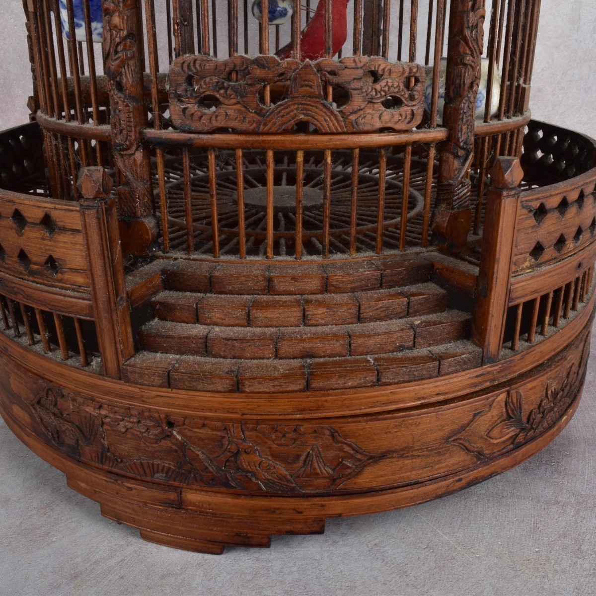Vintage Chinese Two Tier Bamboo Birdcage