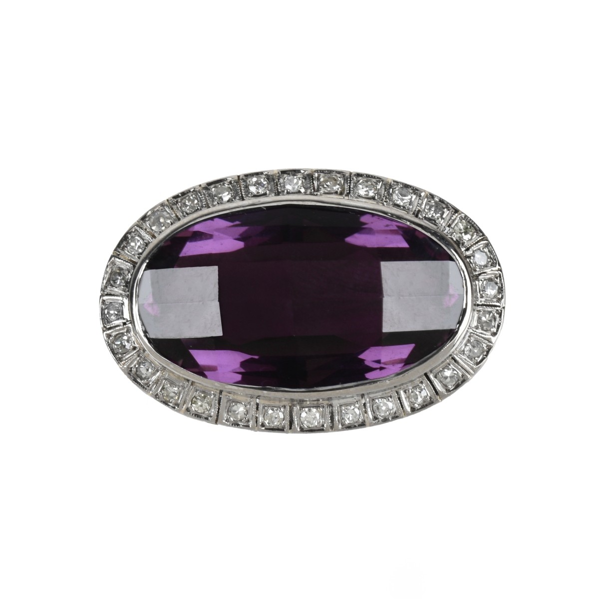 Amethyst, Diamond and 14K Brooch