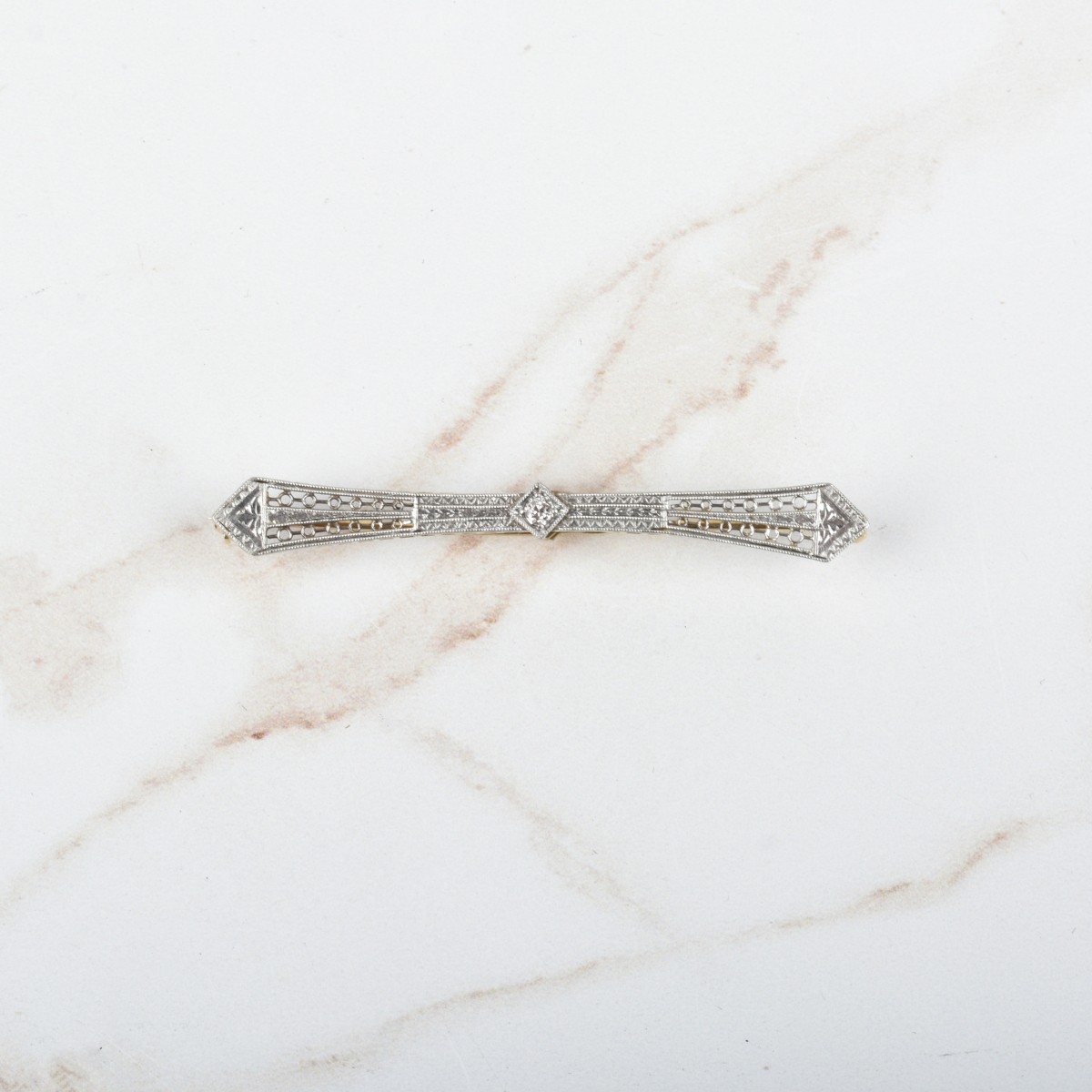Diamond and 14K Bar Pin