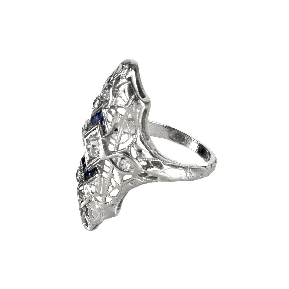 Deco Diamond, Sapphire and 18K Ring