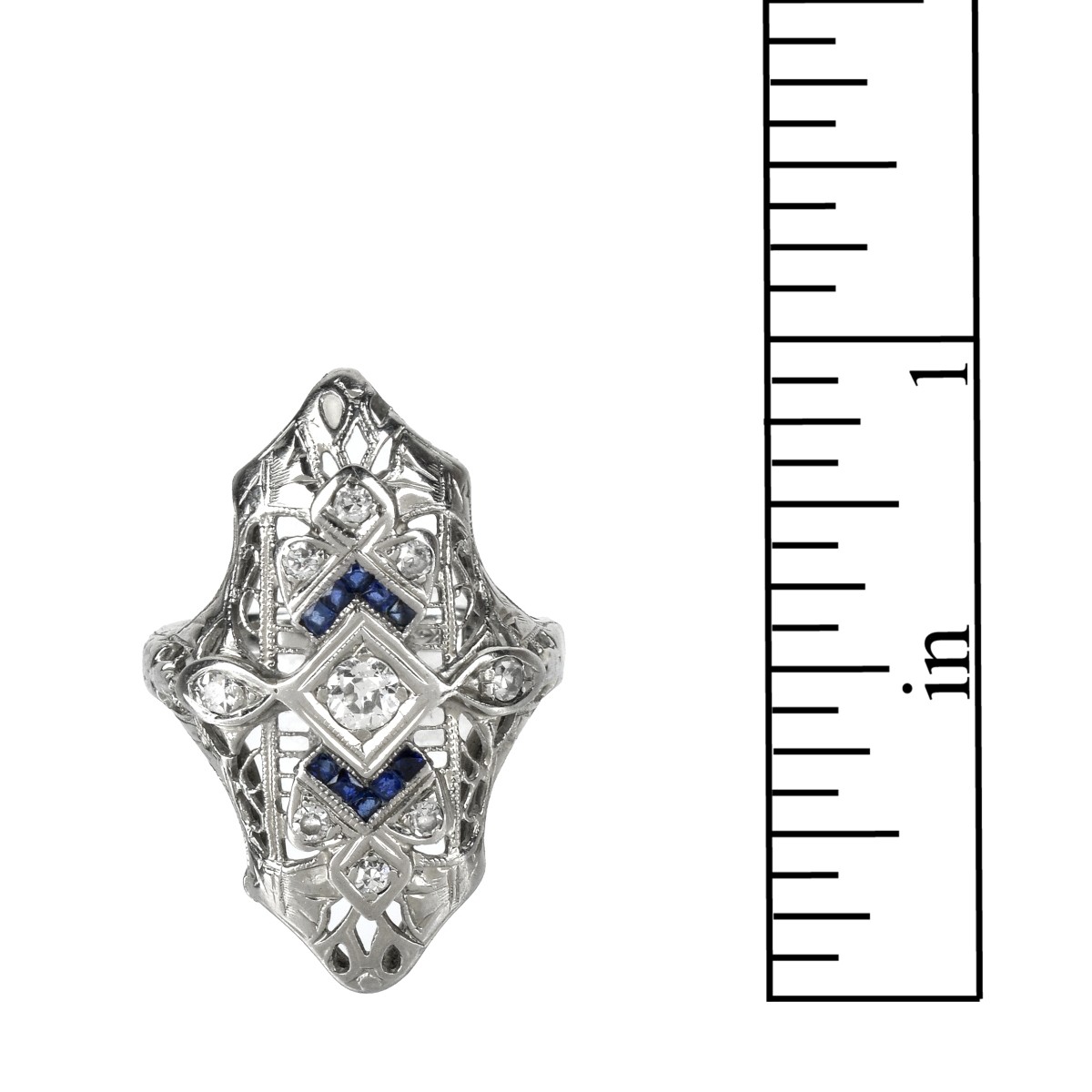 Deco Diamond, Sapphire and 18K Ring