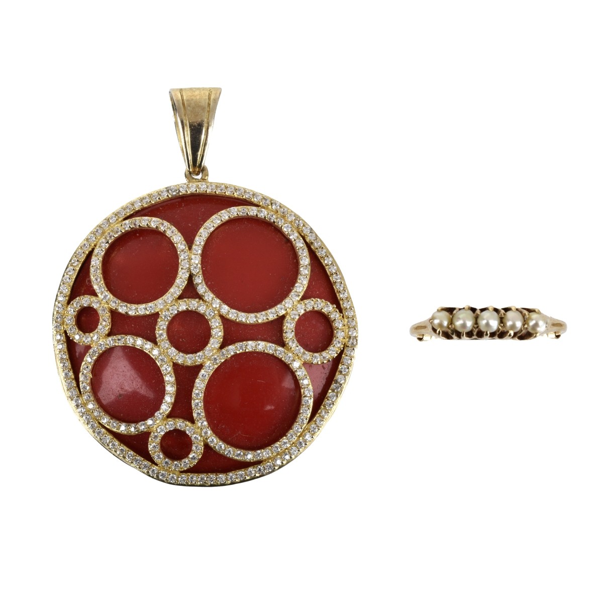 Vermeil Pendant, 14K and Pearl Ring