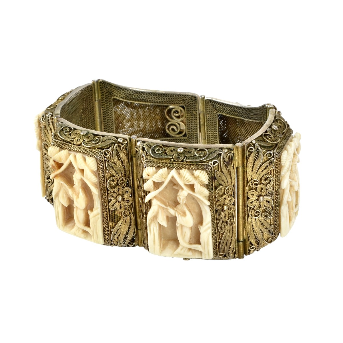 Silver and Carved Wide Link Bracelet