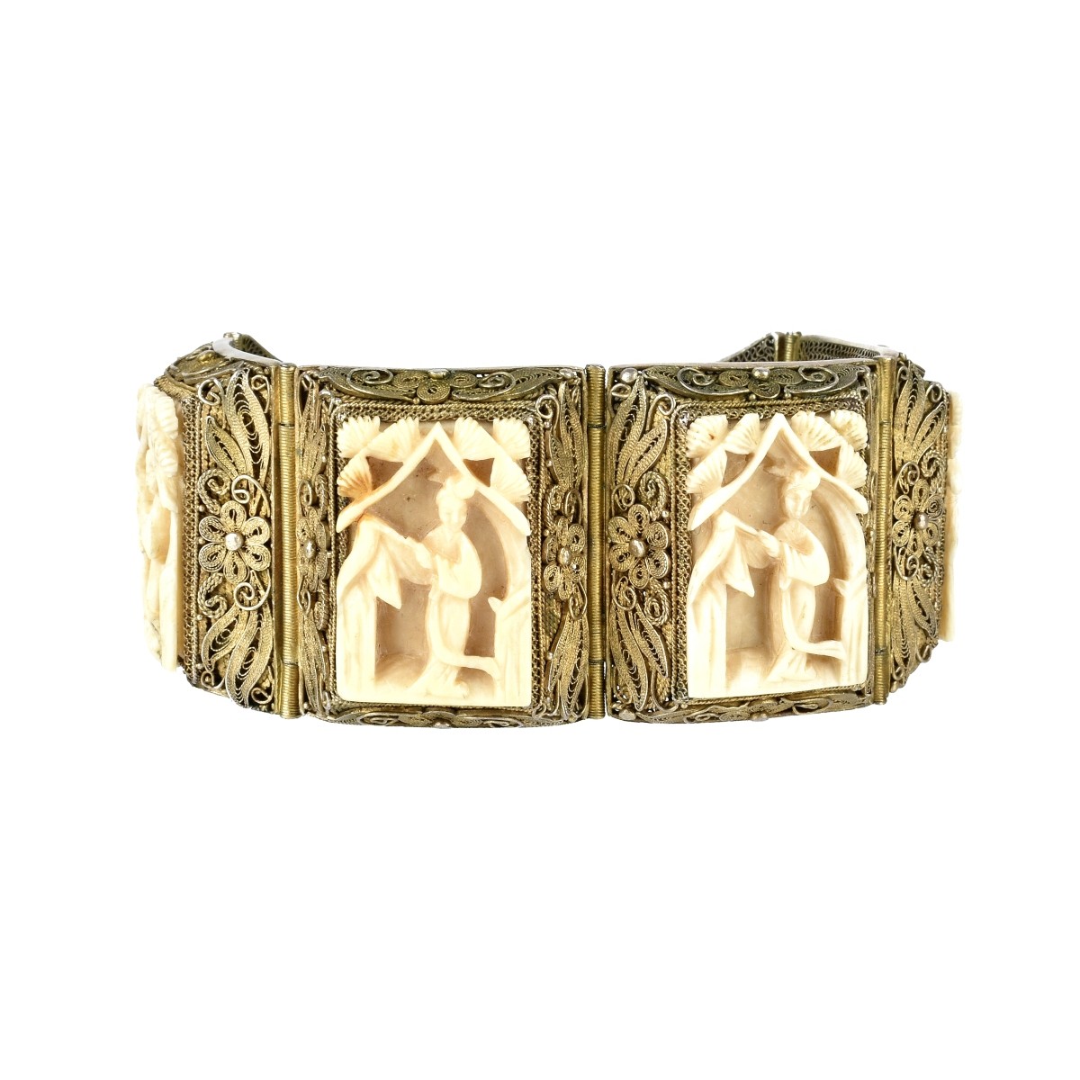Silver and Carved Wide Link Bracelet