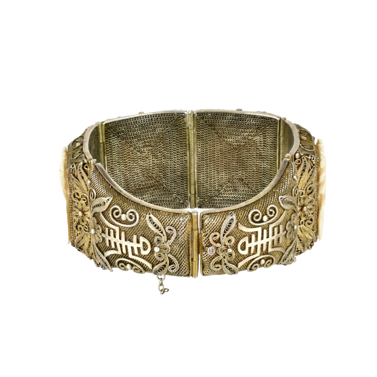 Silver and Carved Wide Link Bracelet