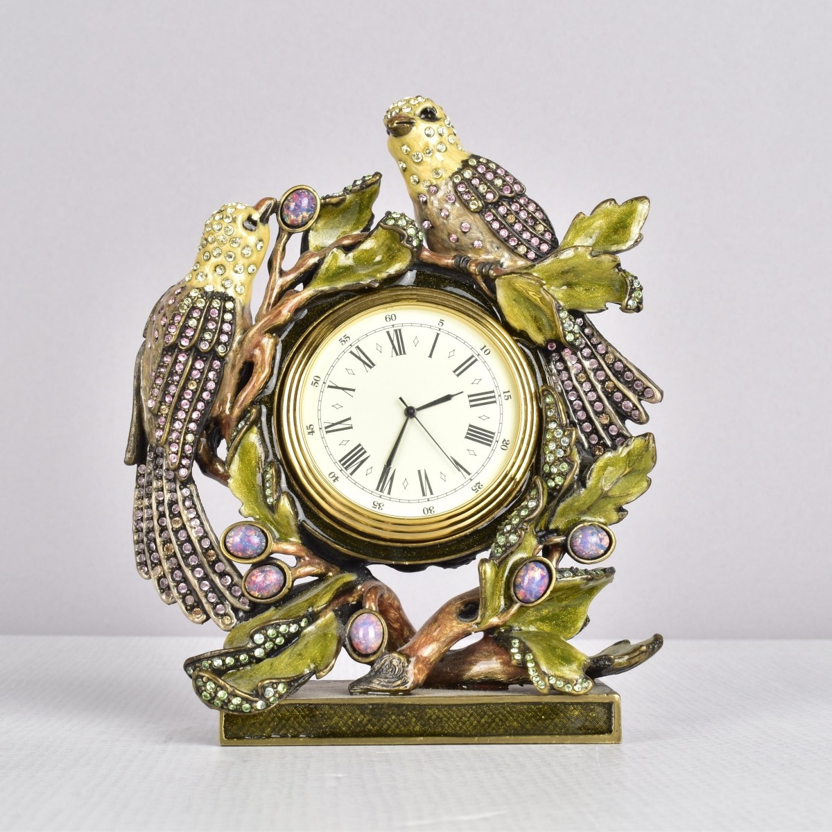 Jay Strongwater Enameled Two Bird Clock