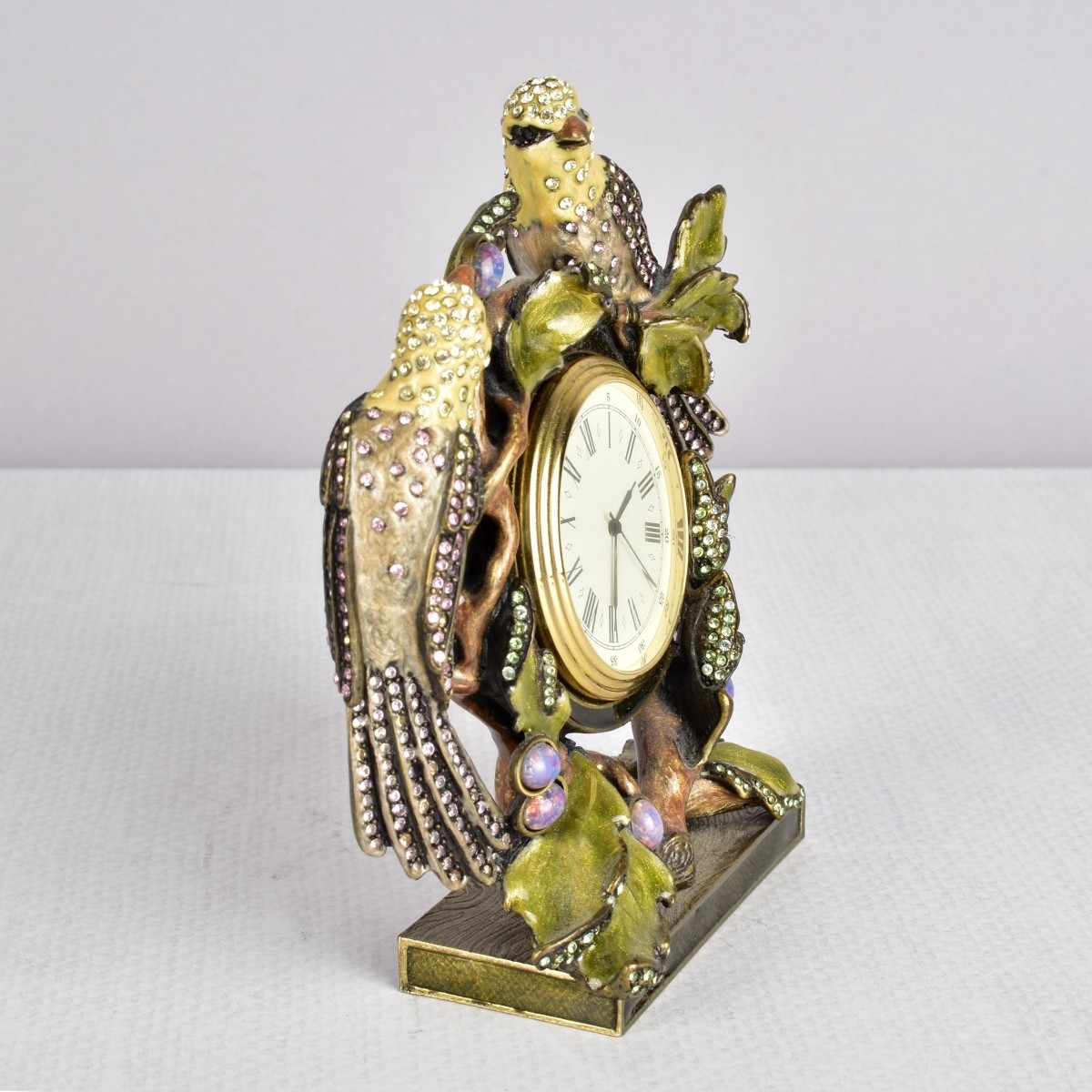 Jay Strongwater Enameled Two Bird Clock