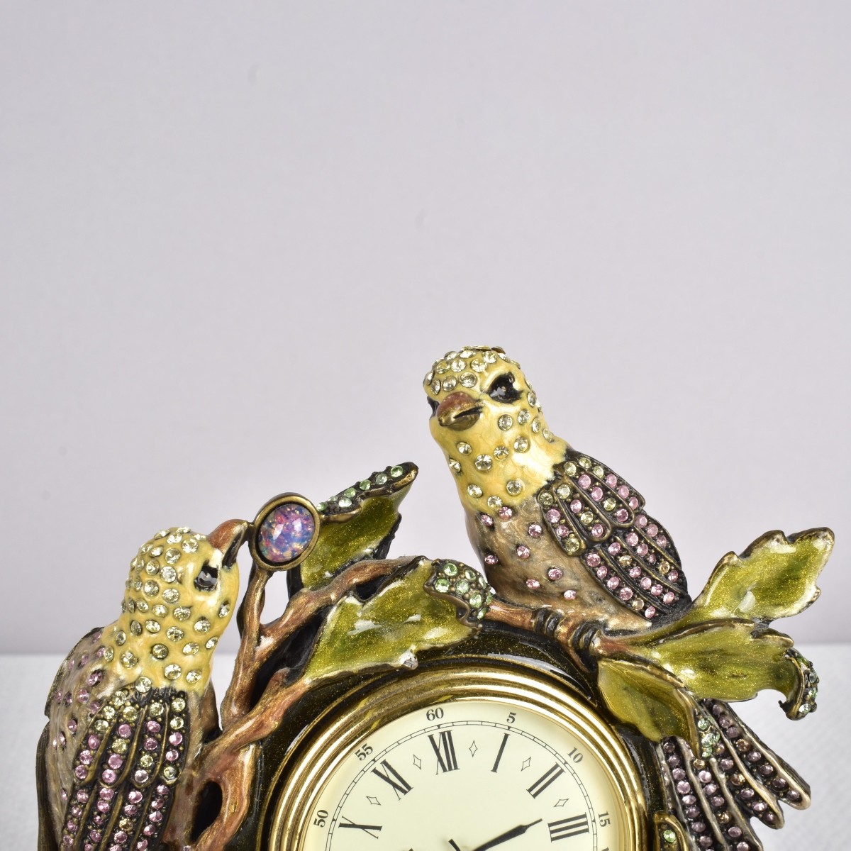 Jay Strongwater Enameled Two Bird Clock