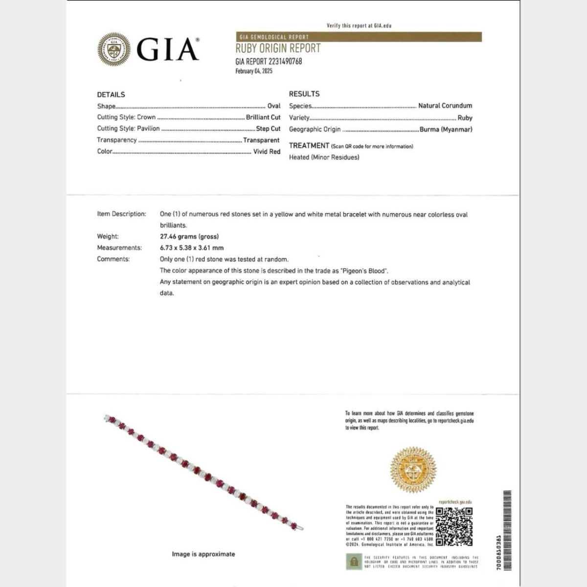 GIA Ruby, Diamond, Platinum and 18K Bracelet