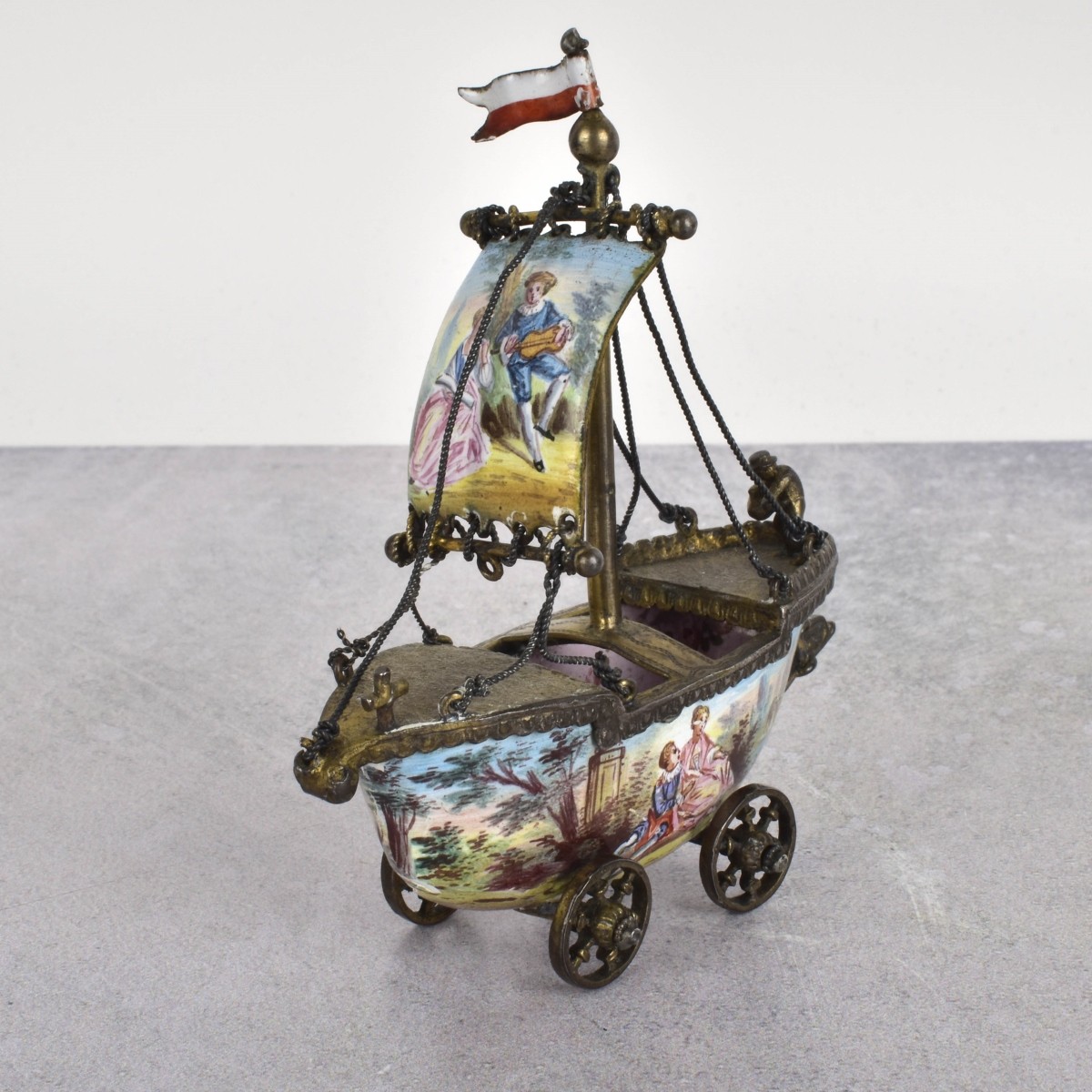 Viennese Enamel & Bronze Boat