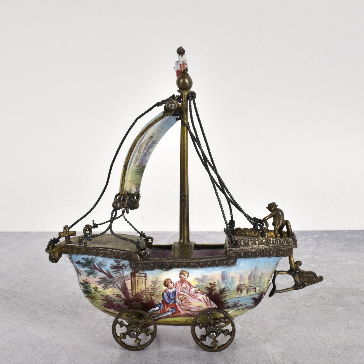 Viennese Enamel & Bronze Boat