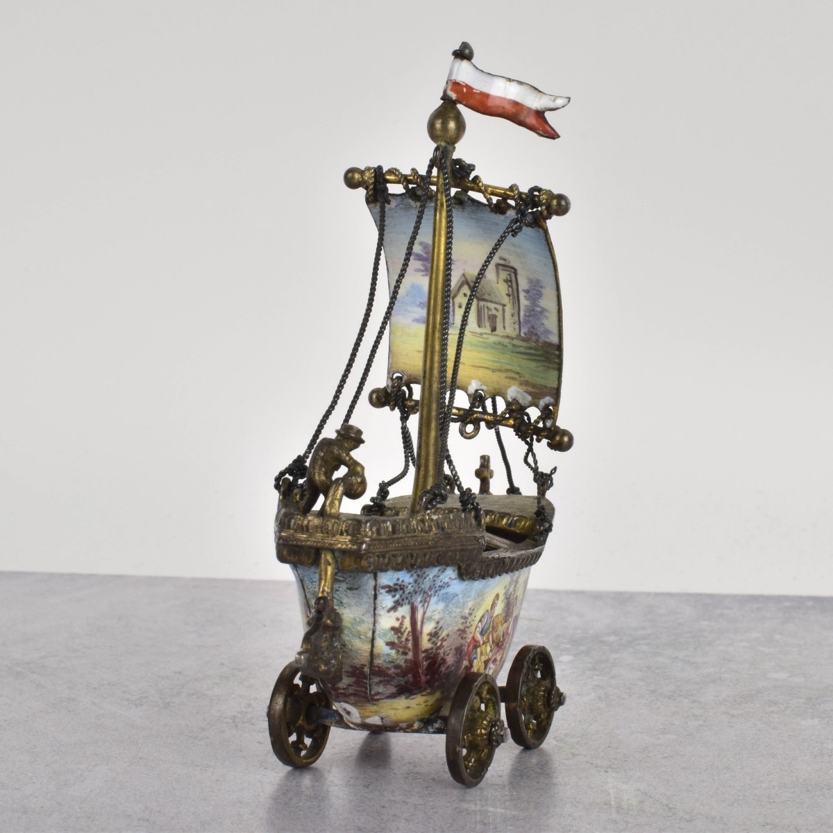 Viennese Enamel & Bronze Boat