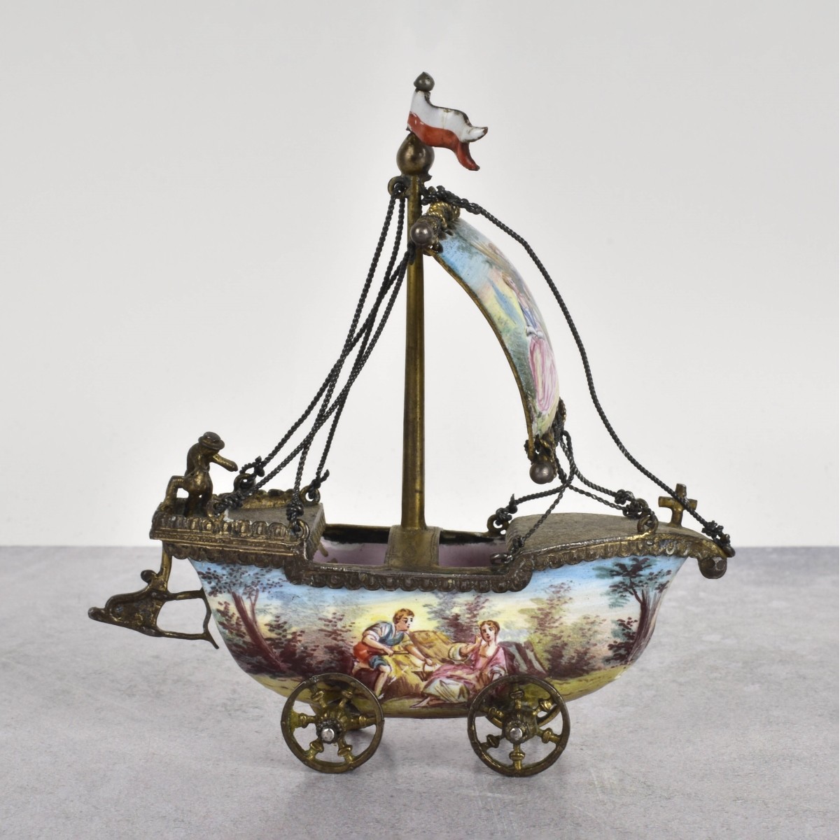 Viennese Enamel & Bronze Boat