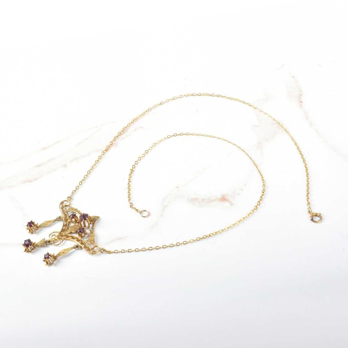 Antique Amethyst and 14K Necklace