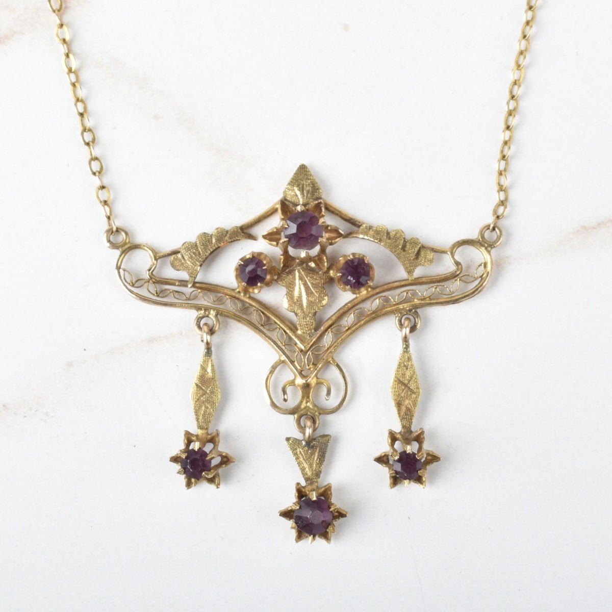 Antique Amethyst and 14K Necklace