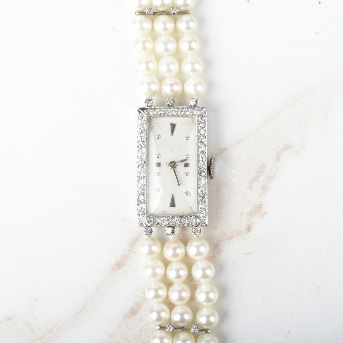 Diamond, Pearl and 18K Bracelet Watch